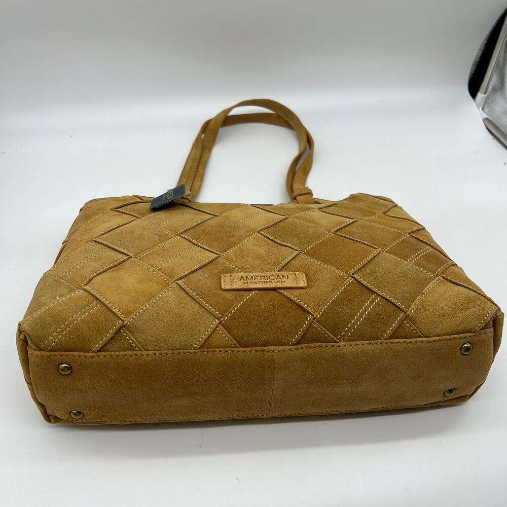 American Leather Co. Women Handbags Mercer Suede Woven Tote Brown Cafe Latte